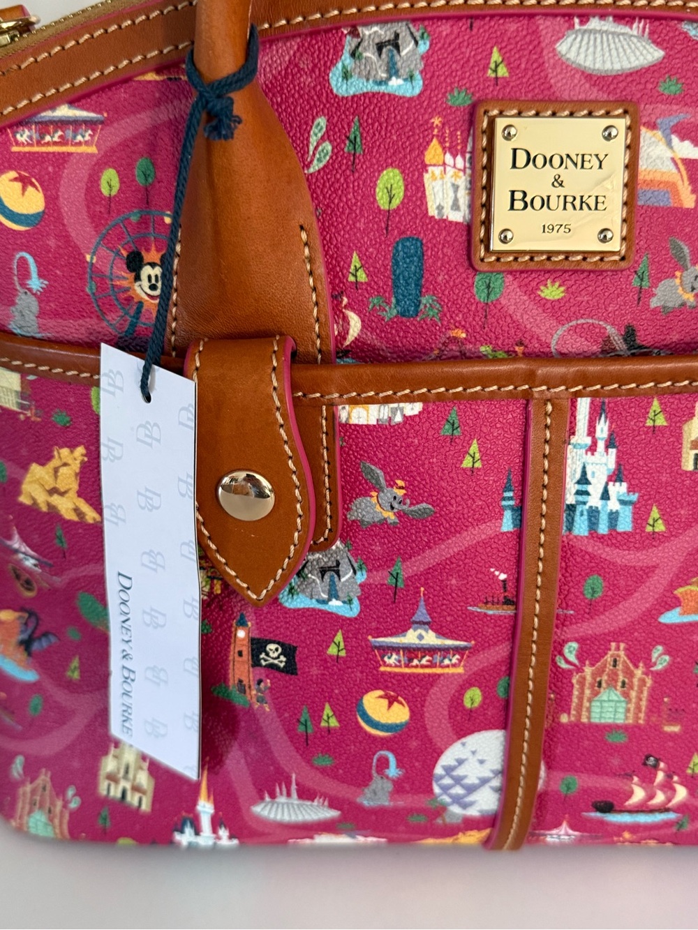 Dooney & Bourke Disney Park Maps medium Coated Canvas Satchel with Tan Trim - Picture 2 of 7